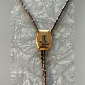 Vintage Brass Cowboy Boot Bolo Tie Western